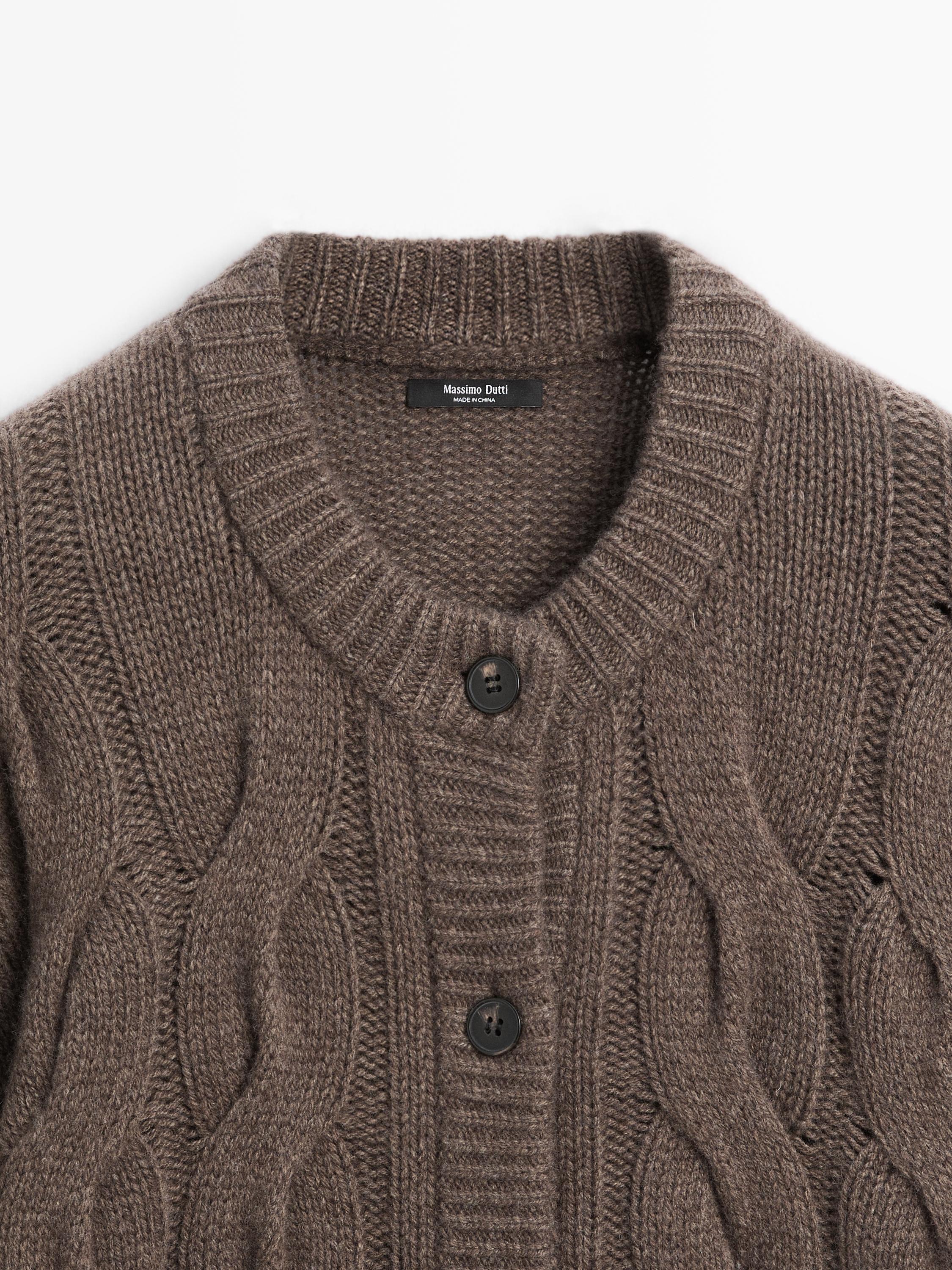 Wool blend cable-knit cardigan